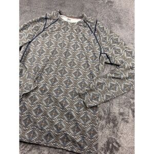 Saxx Quest Long Sleeve Crew Base Layer Shirt Mens Medium Blue Geometric Print